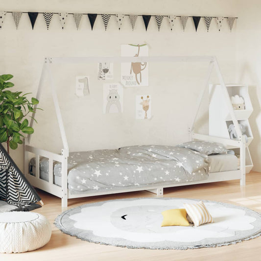 Solid Wood Kids Bed Frame - White 90x190 cm Pine Finish