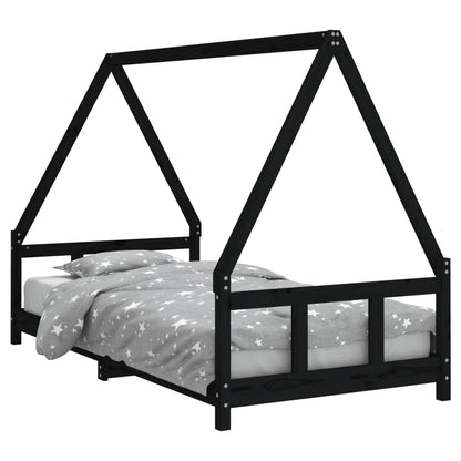 Solid Pine Kids Bed Frame - Black 90x190 cm Sturdy Design
