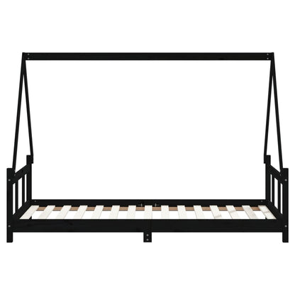 Solid Pine Kids Bed Frame - Black 90x190 cm Sturdy Design