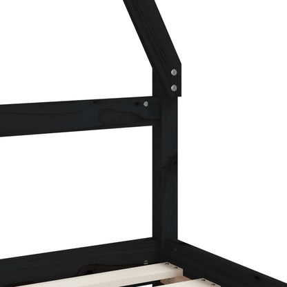 Solid Pine Kids Bed Frame with Storage, Black 90x200 cm