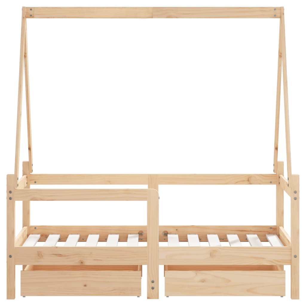 Solid Pine Kids Bed Frame with Drawers 70x140 cm - Natural Wood