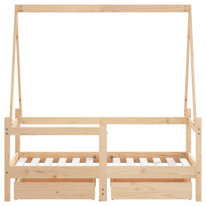 Solid Pine Kids Bed Frame with Drawers 70x140 cm - Natural Wood