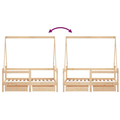 Solid Pine Kids Bed Frame with Drawers 70x140 cm - Natural Wood