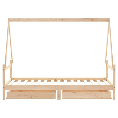 Solid Pine Kids Bed Frame with Drawers, 90x190 cm