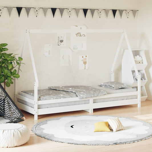 Solid Pine Kids Bed Frame in White, 80x200 cm