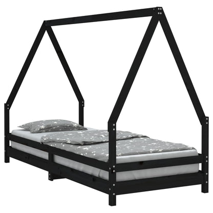 Solid Pine Kids Bed Frame - Black, 80x200 cm