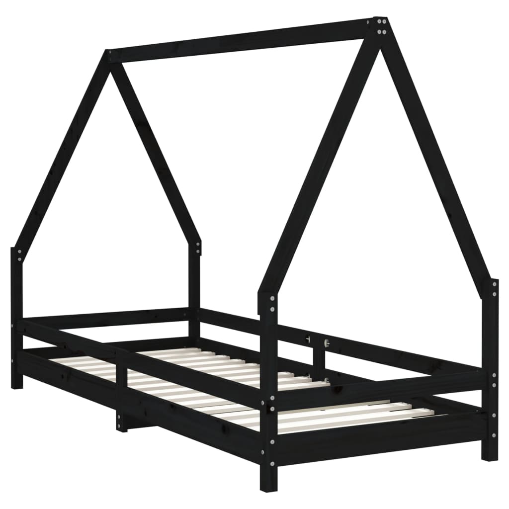Solid Pine Kids Bed Frame - Black, 80x200 cm