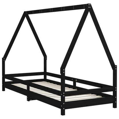 Solid Pine Kids Bed Frame - Black, 80x200 cm