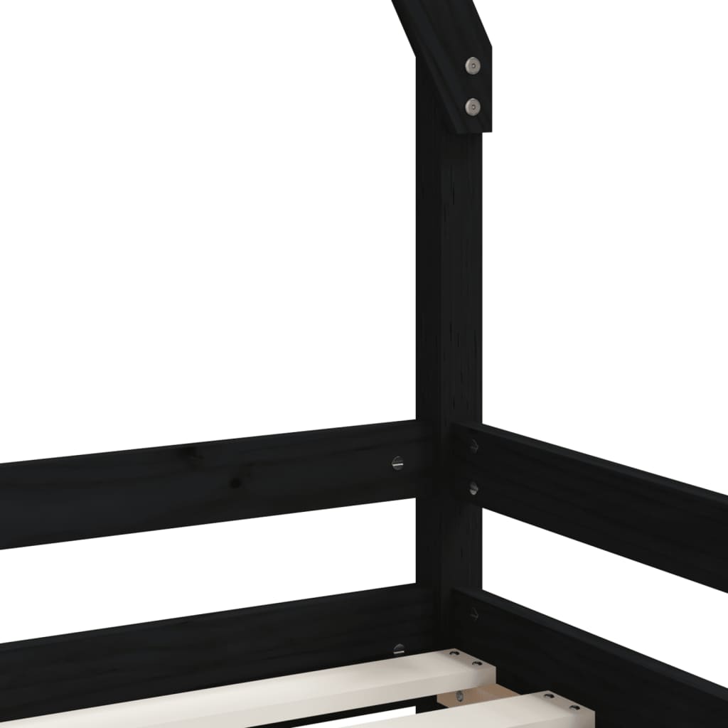 Solid Pine Kids Bed Frame - Black, 80x200 cm