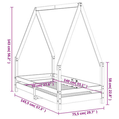 White Solid Pine Kids Bed Frame, 70x140 cm - Durable & Stylish