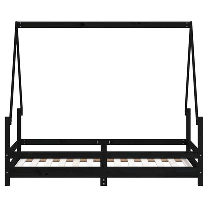 Solid Pine Kids Bed Frame - Black 80x160 cm Sturdy Design