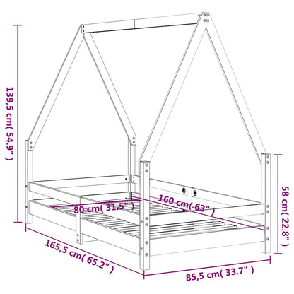 Solid Pine Kids Bed Frame - Black 80x160 cm Sturdy Design
