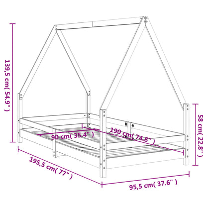 Solid Pine Kids Bed Frame - White 90x190 cm