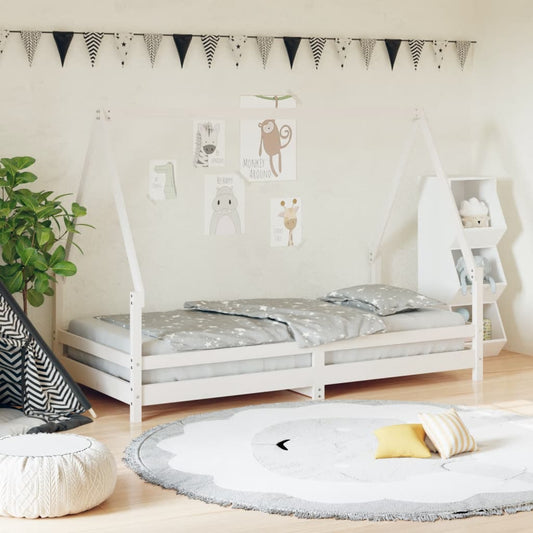 Solid Pine Kids Bed Frame - White 90x190 cm