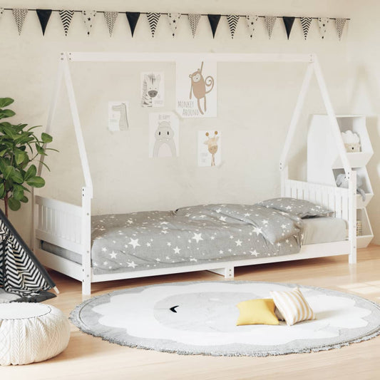 Solid Pine Kids Bed Frame, White, 80x200 cm