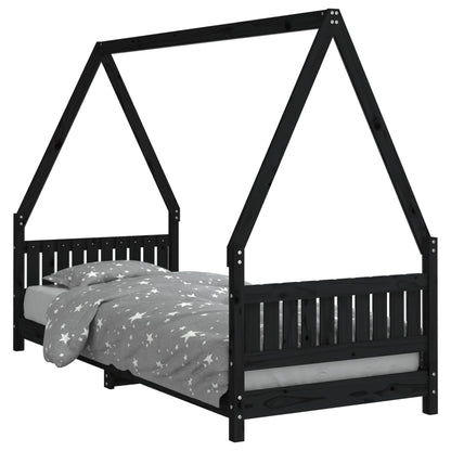 Solid Pine Kids Bed Frame - Black 80x200 cm