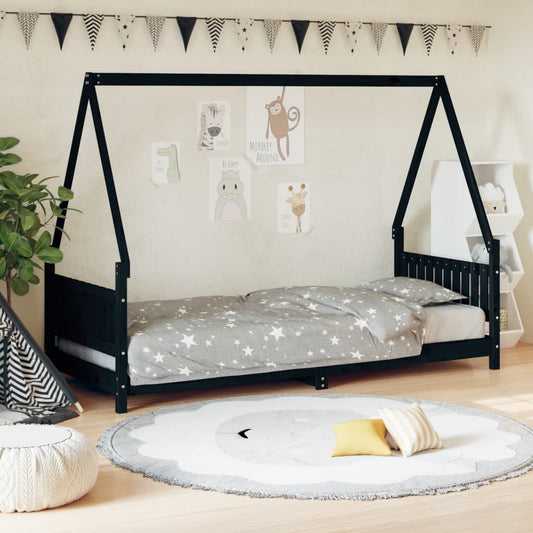 Solid Pine Kids Bed Frame - Black 80x200 cm
