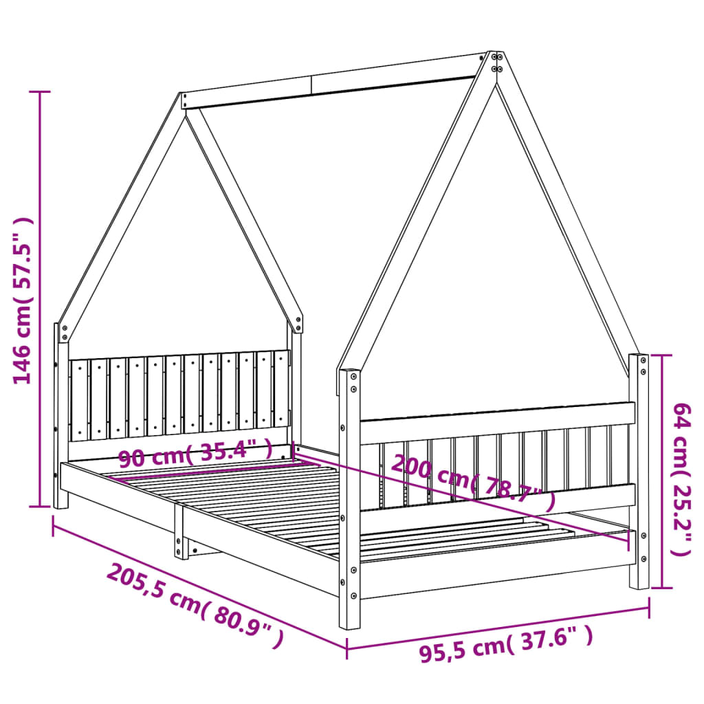 White Solid Pine Kids Bed Frame 90x200 cm - Durable & Stylish
