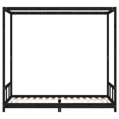 Black Solid Wood Pine Kids Bed Frame 90x200 cm