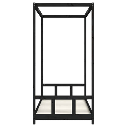 Black Solid Wood Pine Kids Bed Frame 90x200 cm