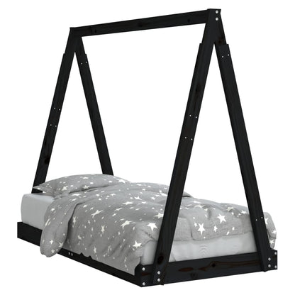 Solid Pine Kids Bed Frame, Black 70x140 cm
