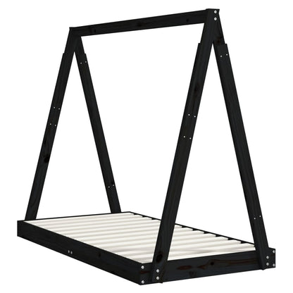 Solid Pine Kids Bed Frame, Black 70x140 cm