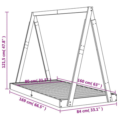 Solid Pine Kids Bed Frame - White, 80x160 cm