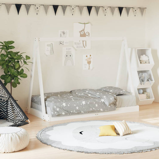 Solid Pine Kids Bed Frame - White, 80x160 cm