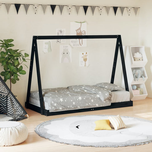 Solid Pine Kids Bed Frame - Black 80x160 cm