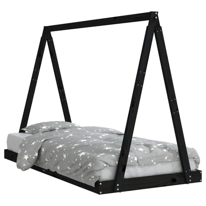 Solid Pine Kids Bed Frame - Black, 90x190 cm