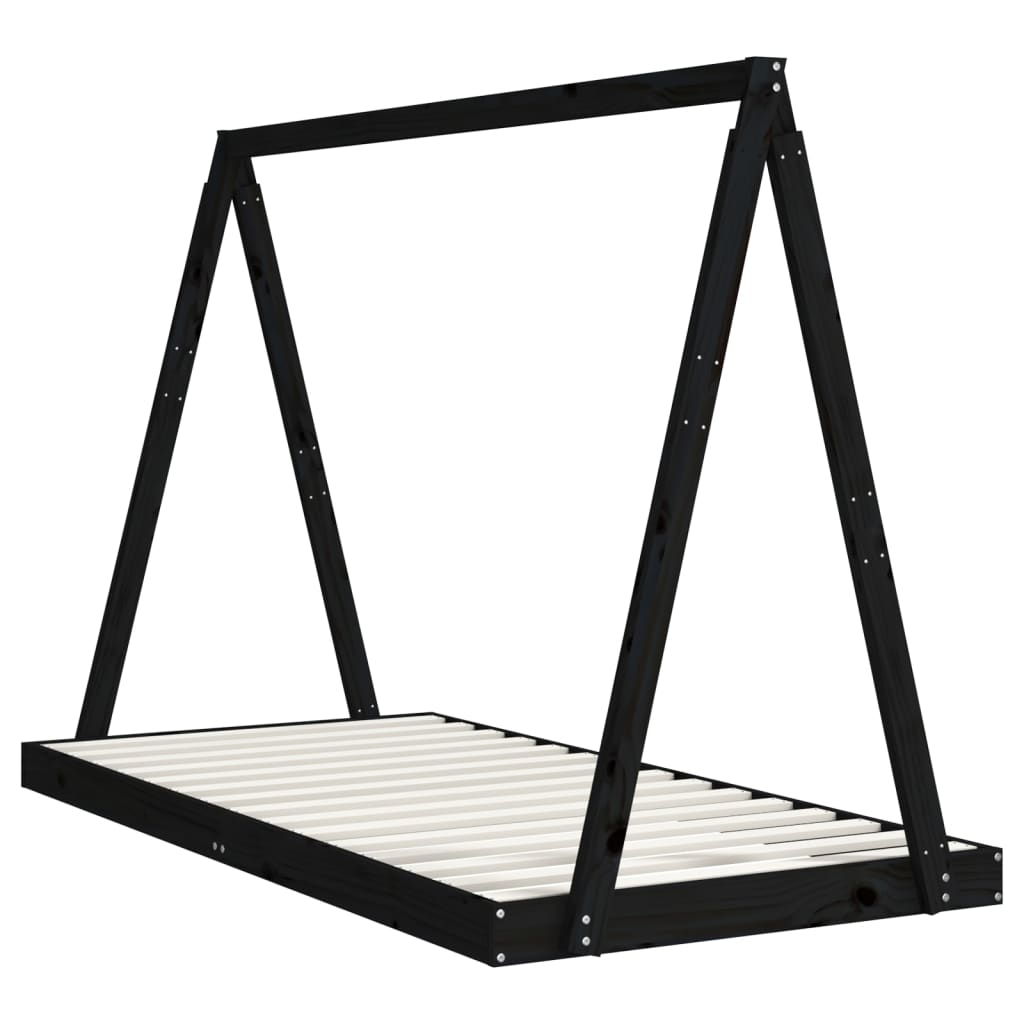 Solid Pine Kids Bed Frame - Black, 90x190 cm