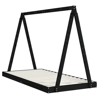 Solid Pine Kids Bed Frame - Black, 90x190 cm