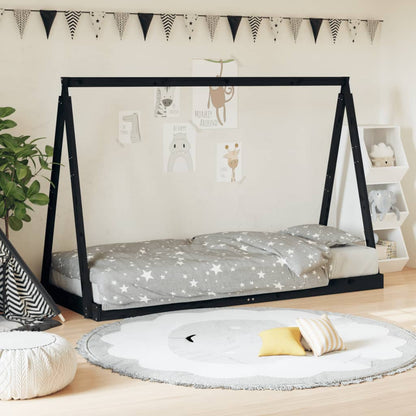 Solid Pine Kids Bed Frame - Black 80x200 cm