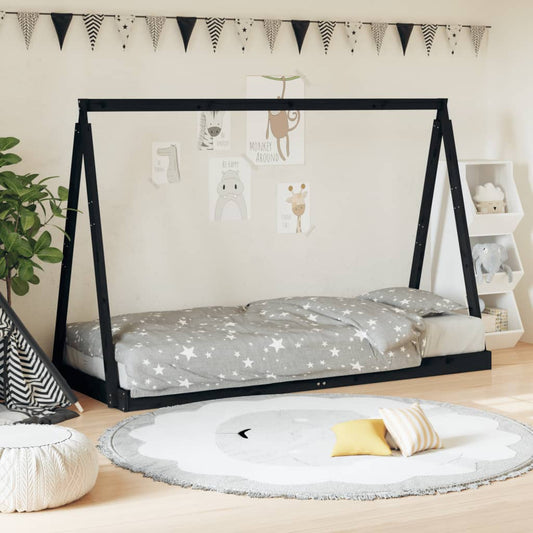 Solid Pine Kids Bed Frame - Black 80x200 cm