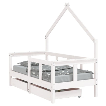 White Solid Pine Kids Bed Frame with Drawers 70x140 cm