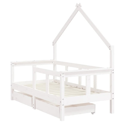 White Solid Pine Kids Bed Frame with Drawers 70x140 cm