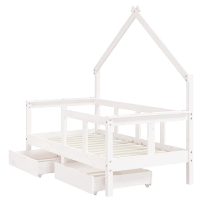 White Solid Pine Kids Bed Frame with Drawers 70x140 cm