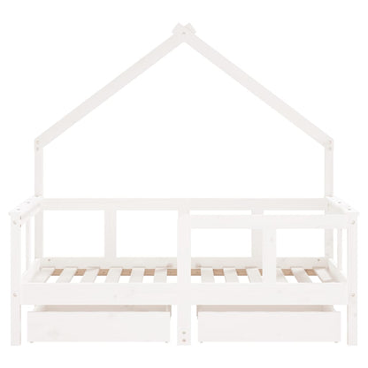 White Solid Pine Kids Bed Frame with Drawers 70x140 cm