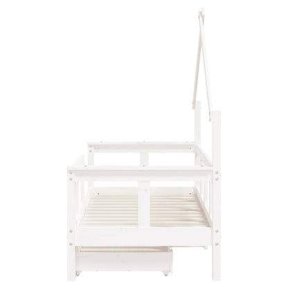 White Solid Pine Kids Bed Frame with Drawers 70x140 cm