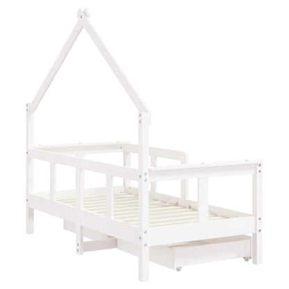 White Solid Pine Kids Bed Frame with Drawers 70x140 cm