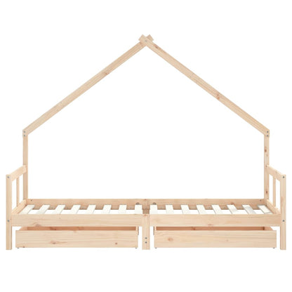 Solid Pine Kids Bed Frame with Drawers 80x200 cm