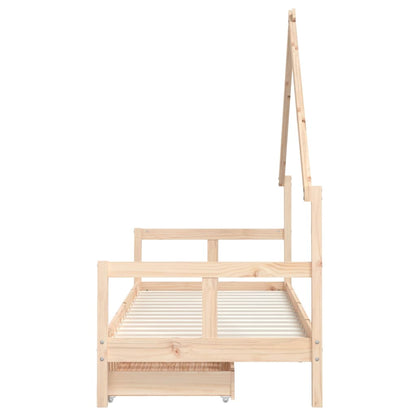 Solid Pine Kids Bed Frame with Drawers 80x200 cm