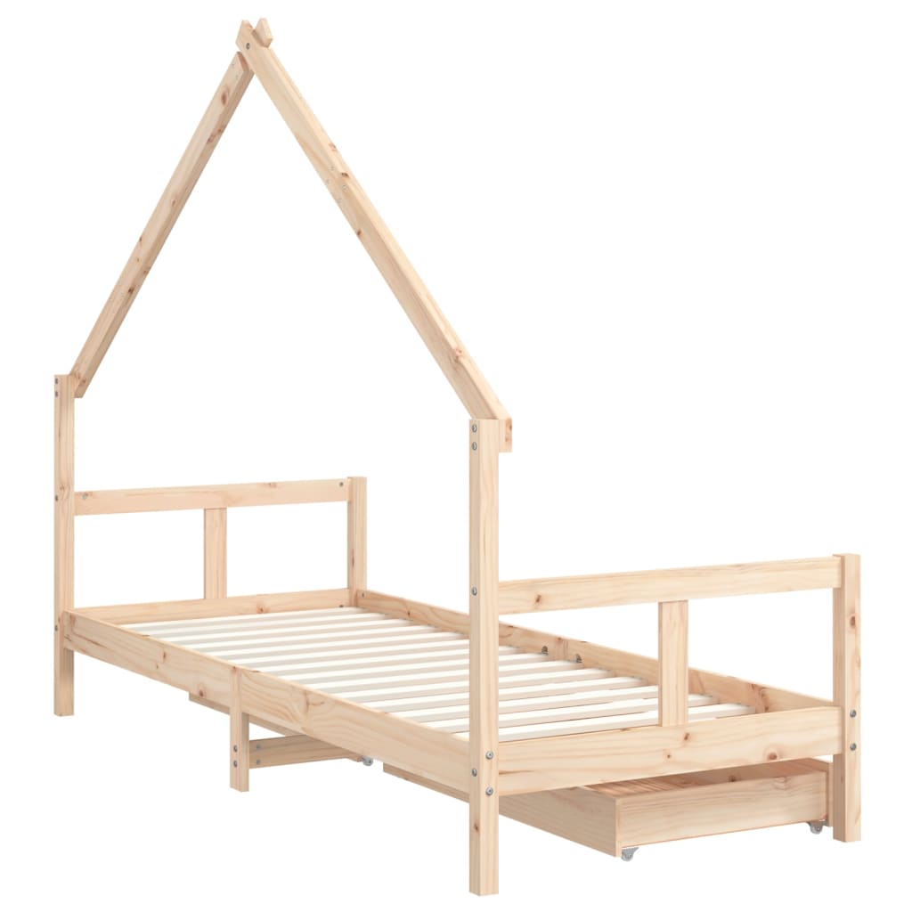 Solid Pine Kids Bed Frame with Drawers 80x200 cm