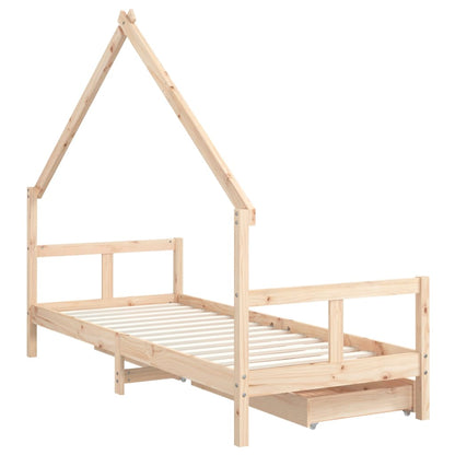 Solid Pine Kids Bed Frame with Drawers 80x200 cm