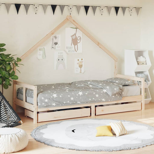 Solid Pine Kids Bed Frame with Drawers 80x200 cm