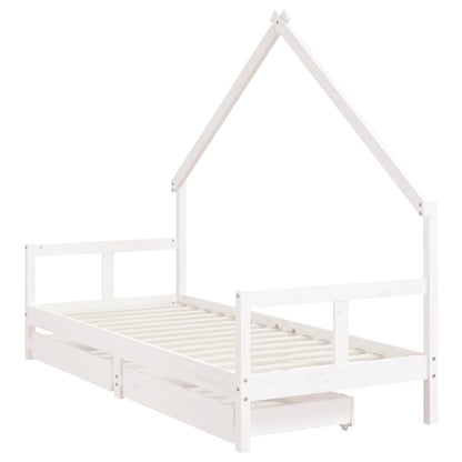 White Solid Pine Kids Bed Frame with Drawers 80x200 cm