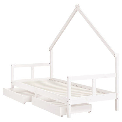 White Solid Pine Kids Bed Frame with Drawers 80x200 cm