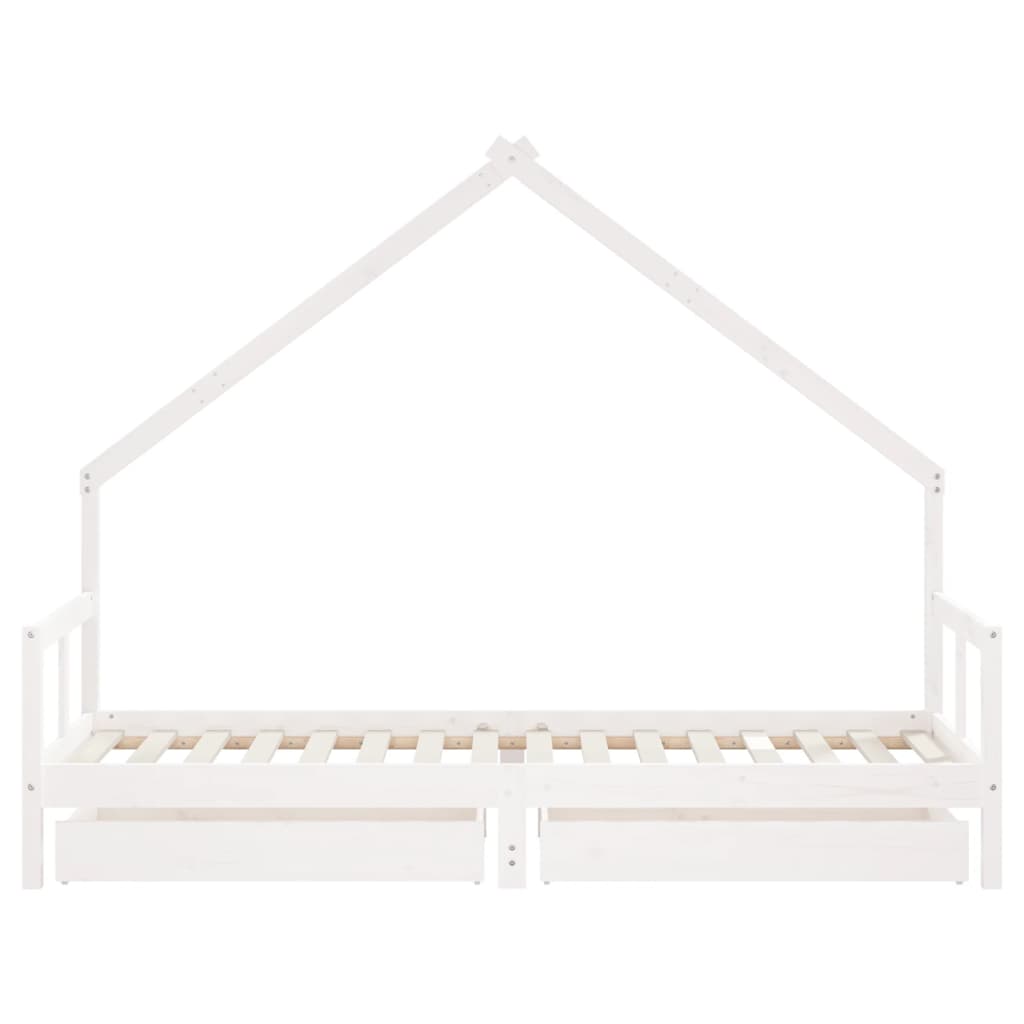 White Solid Pine Kids Bed Frame with Drawers 80x200 cm