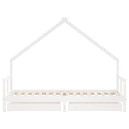 White Solid Pine Kids Bed Frame with Drawers 80x200 cm