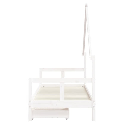 White Solid Pine Kids Bed Frame with Drawers 80x200 cm